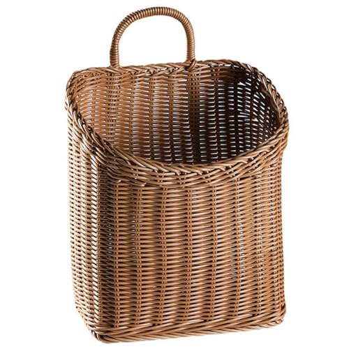 Woven Hanging Wicker Basket for Door, Handmade Rattan Hanging Wall Baskets for Garden Farmhouse Home (brown)