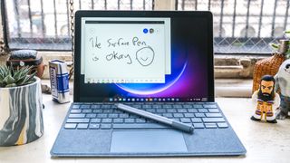 The Microsoft Surface Go 3 with the Surface Pen and Whiteboard app open