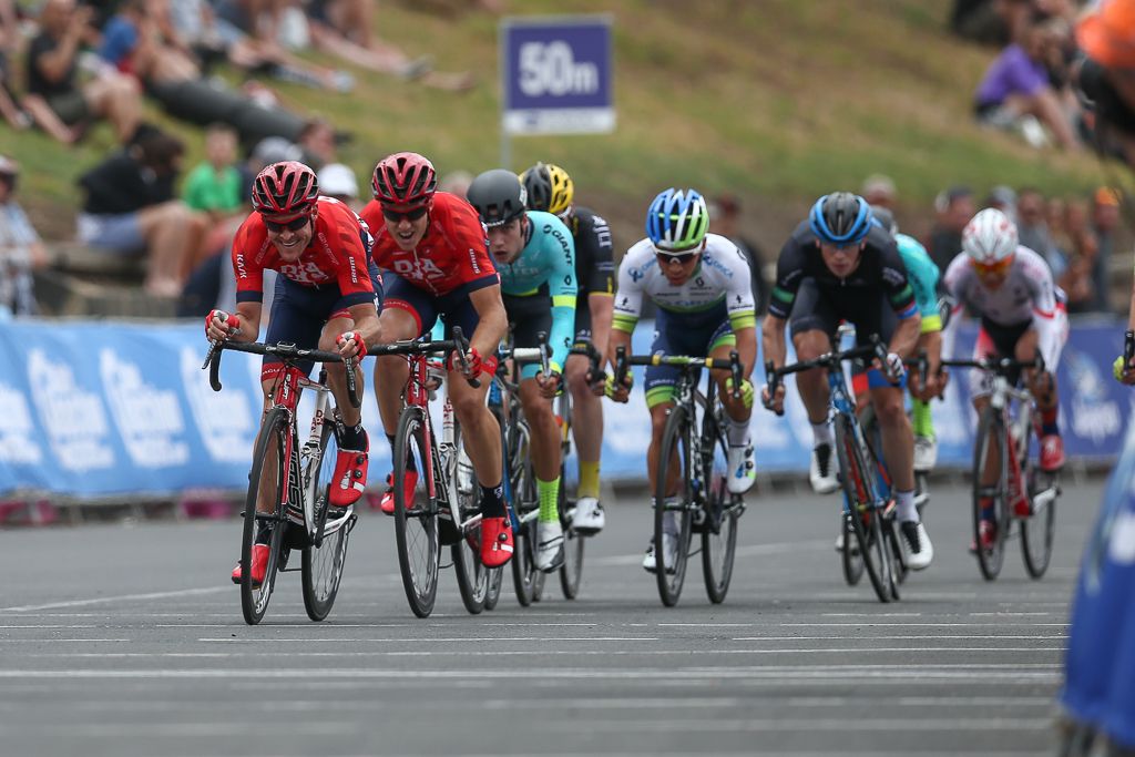 Opening up for the sprint on day one of the Mitchelton Bay Cycling Classic