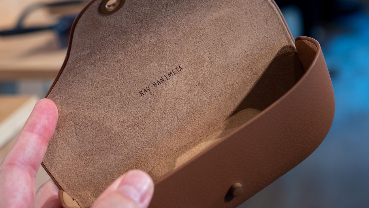 The new tan leather charging case for Ray-Ban Meta smart glasses