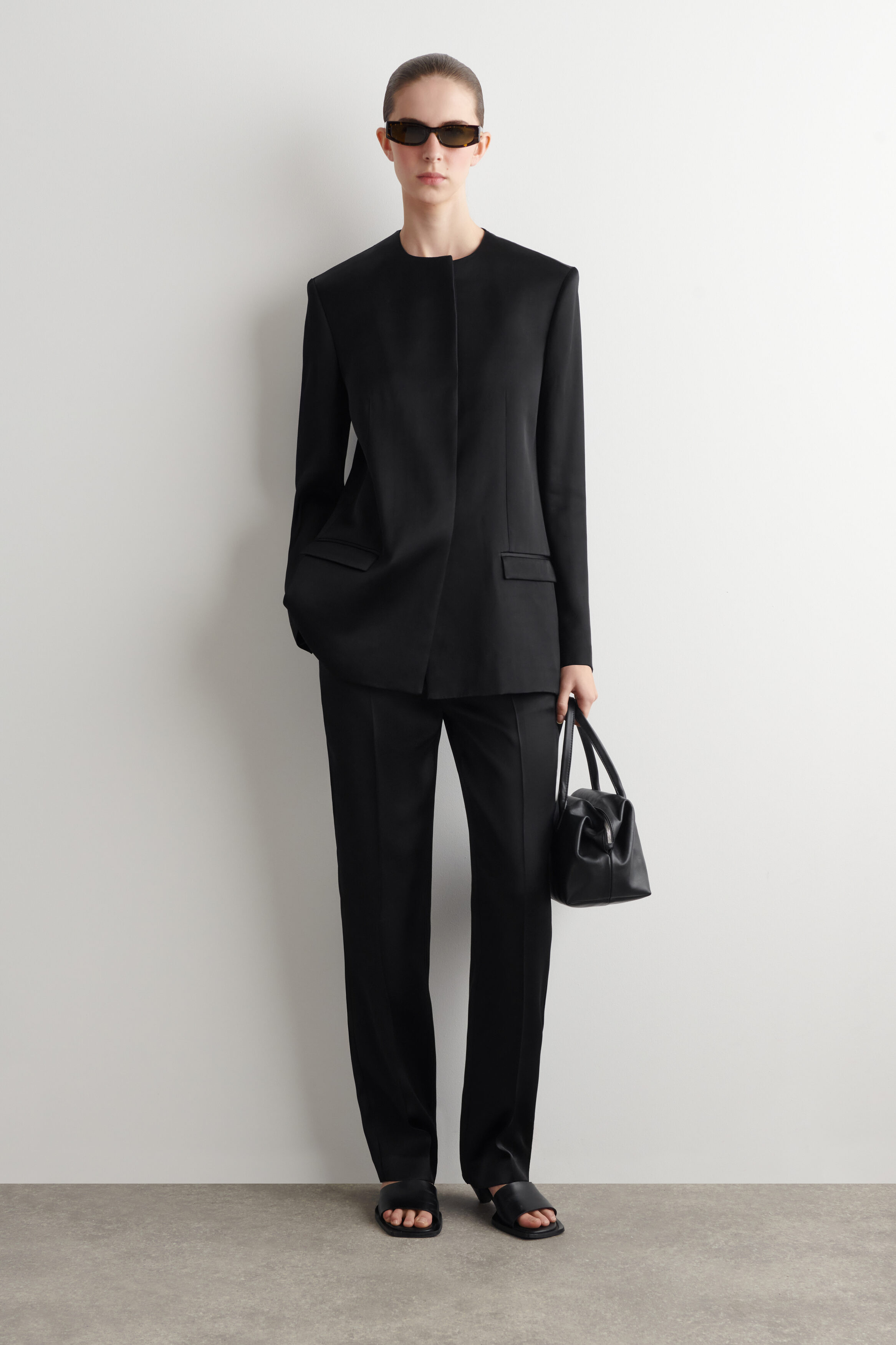 Structured Collarless Satin Blazer