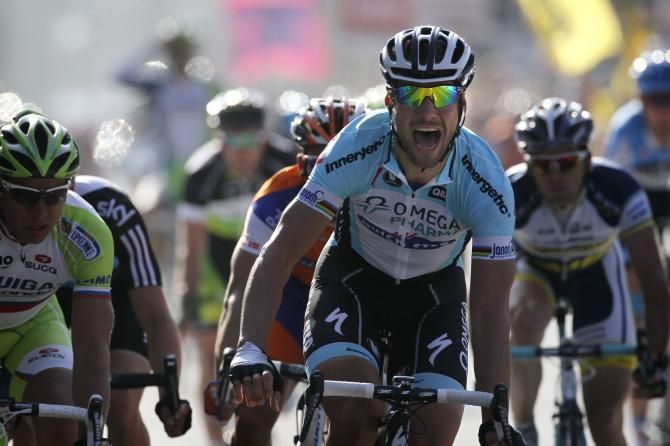 Tom Boonen seems surprised to win the 2012 Gent-Wevelgem
