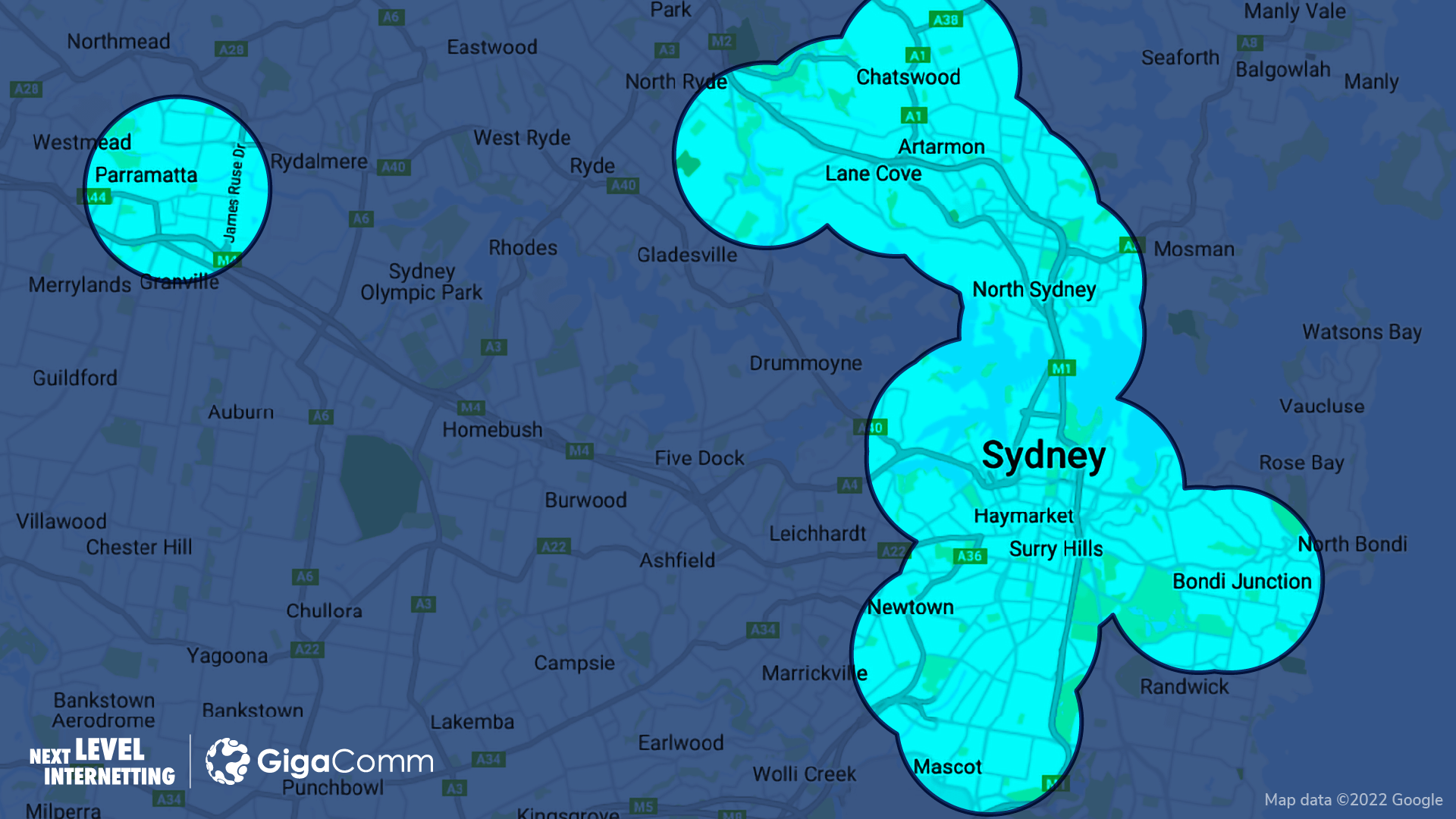 Availability of GigaComm internet service in Sydney as at July 2022