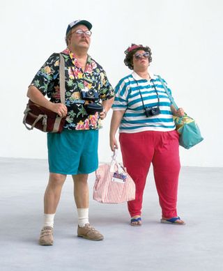 Installation view of ’Tourists II’ by Duane Hanson