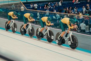 Australian Pursuit team riding Factor bikes at the Olympics 2024