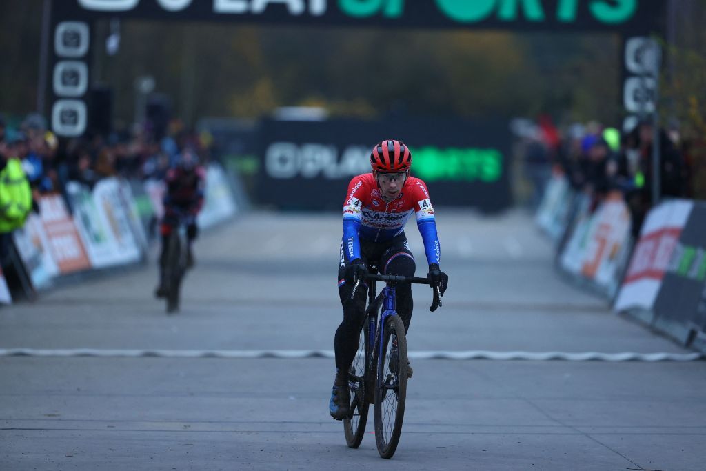 Dutch Lars Van Der Haar crosses the finish line at the mens race of the Superprestige Boom Fourth stage of the Superprestige cyclocross cycling competition Saturday 03 December 2022 in BoomBELGA PHOTO DAVID PINTENS Photo by DAVID PINTENS BELGA MAG Belga via AFP Photo by DAVID PINTENSBELGA MAGAFP via Getty Images