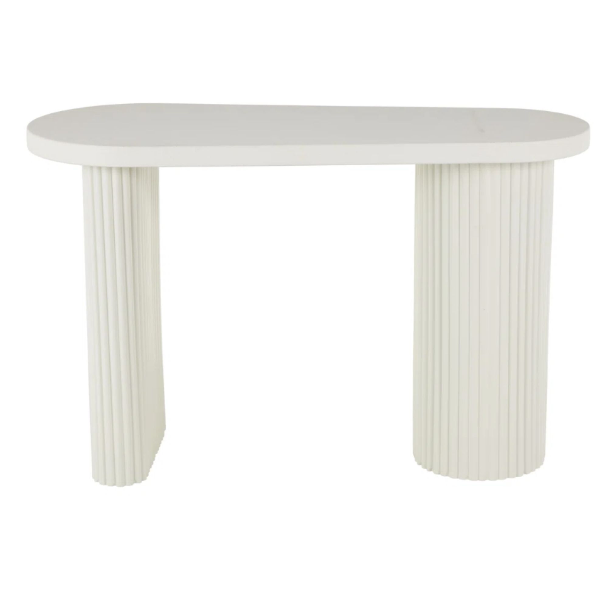 White Metal Handmade Oval Living Room Console Table with Ribbed Legs