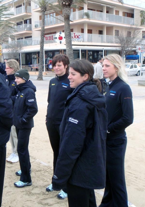 Luise Keller, Adrie Visser, Evelyn Stevens and Emilia Fahlin wait for their photograph