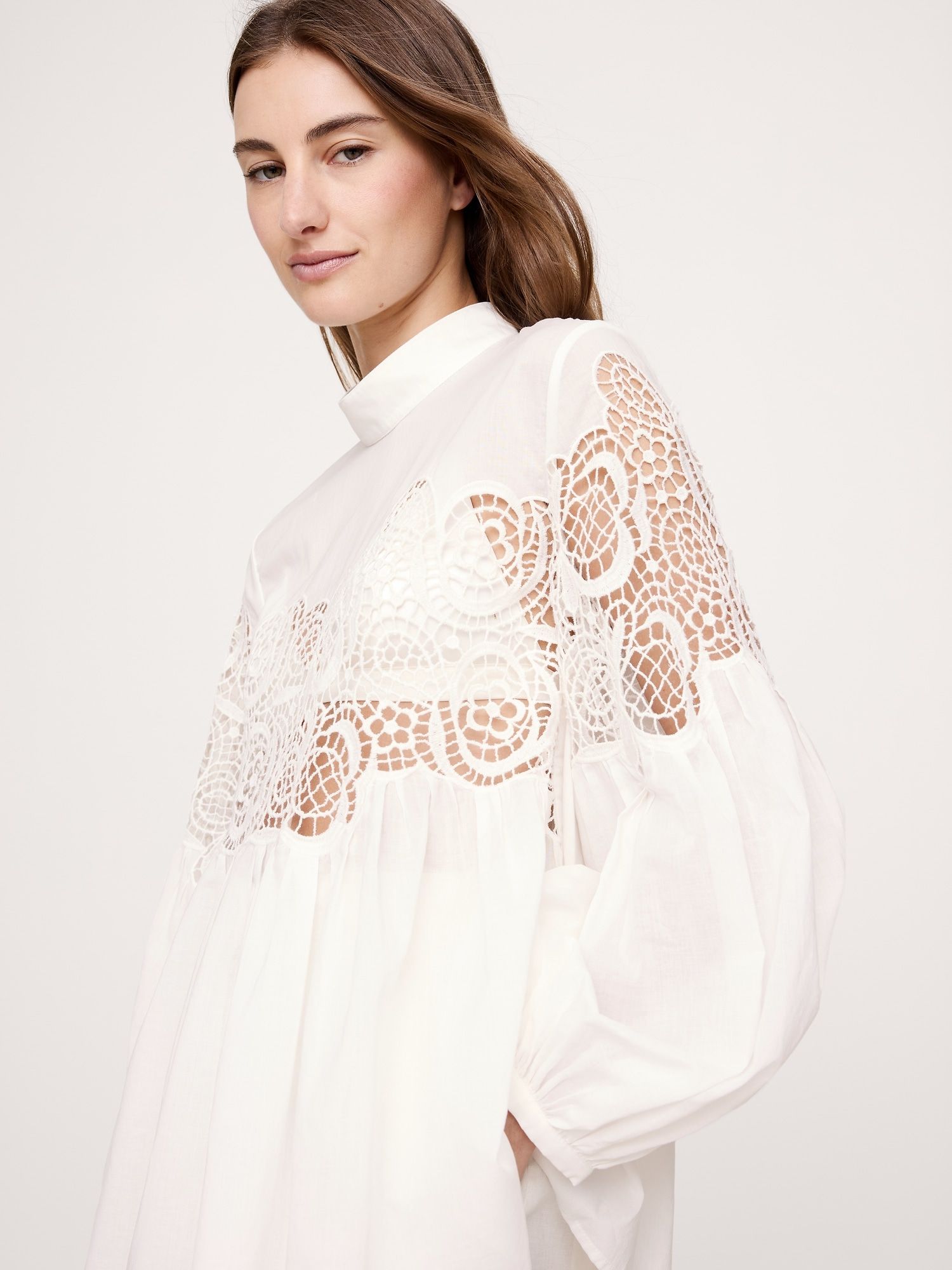 Cotton & Lace Mock-Neck Top
