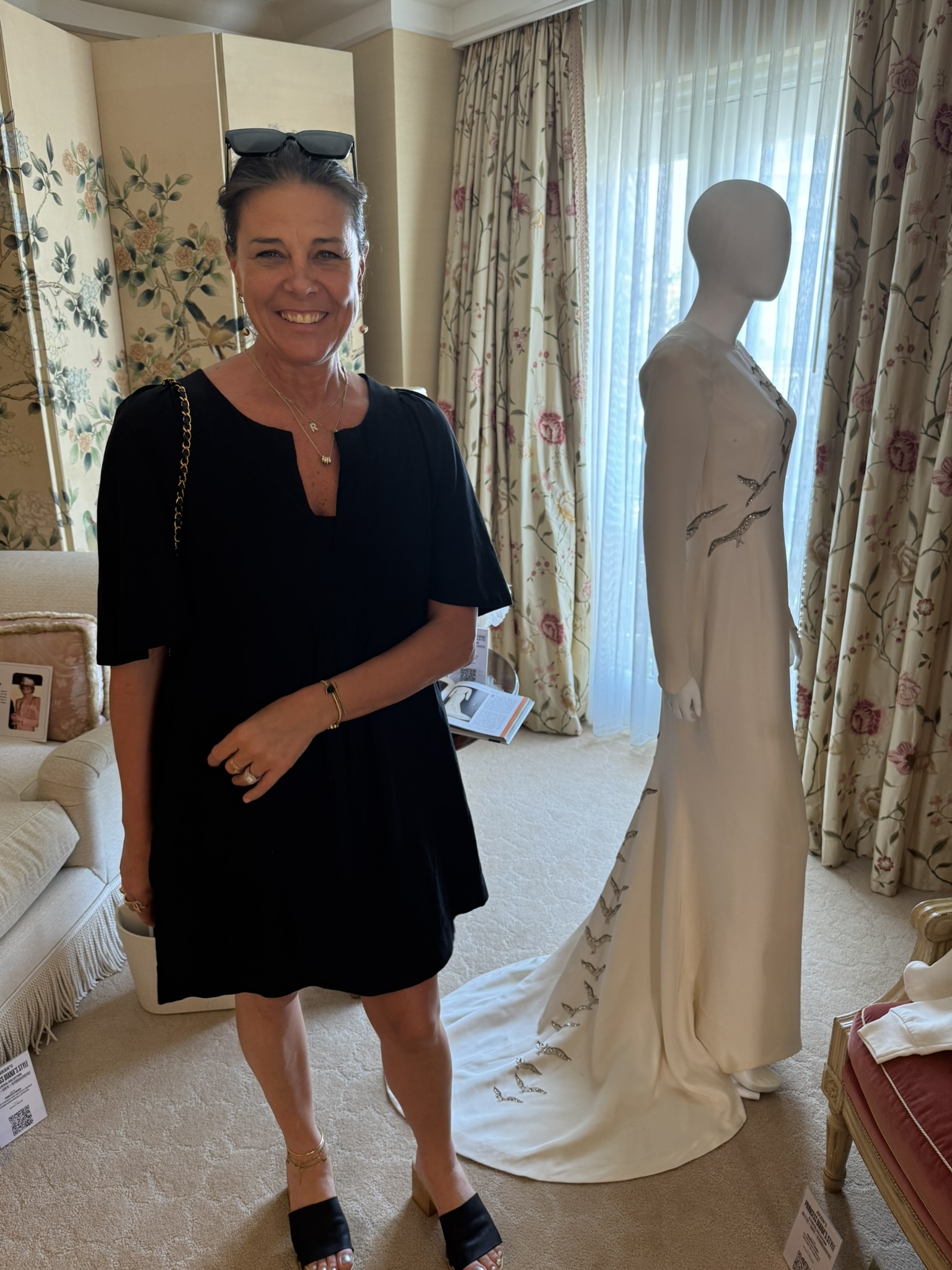 Renae Plant posing with Princess Diana&#039;s Falcon Gown