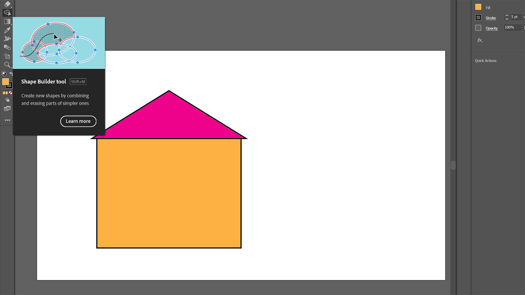 Una mesa de trabajo de Adobe Illustrator que muestra los pasos para construir una forma