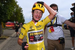 ROSHEIM FRANCE JULY 29 Stage winner Marianne Vos of Netherlands and Jumbo Visma Women Team Yellow Leader Jersey reacts after the 1st Tour de France Femmes 2022 Stage 6 a 1286km stage from SaintDidesVosges to Rosheim TDFF UCIWWT on July 29 2022 in Rosheim France Photo by Dario BelingheriGetty Images