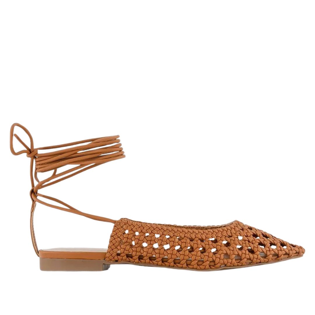 Office Festival Pointed Ankle Strap Shoes Tan