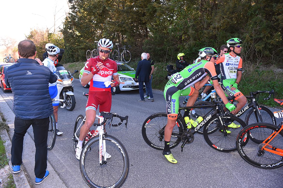 Pavel Kochetkov (Katusha-Alpecin) takes the pause in stride