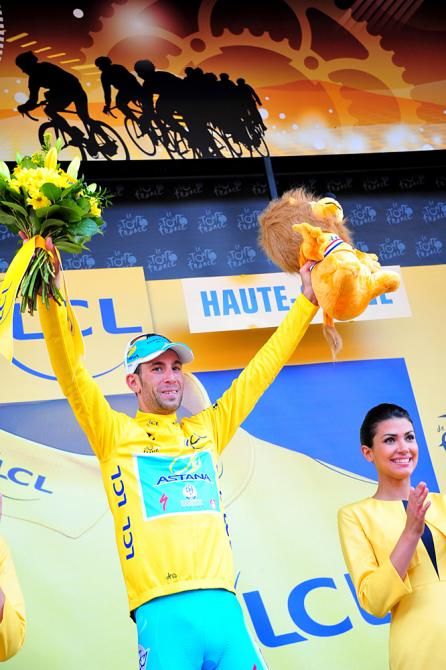 Vincenzo Nibali (Astana) moves back into the yellow jersey after his stage 10 win