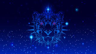Chinese Zodiac 2022: Year of water tiger 2022 head animal symbol ornament in night starry sky.