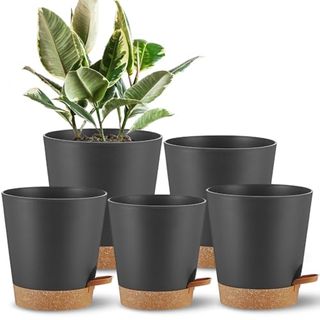 Self Watering Planters Plant Pots Indoor Flower Planting Potsp for Houseplants, African Violet, Flowers, Succulent,cactus Outdoor Plant Pots With Drainage Holes Black Pots Gift Idea for Lazy People