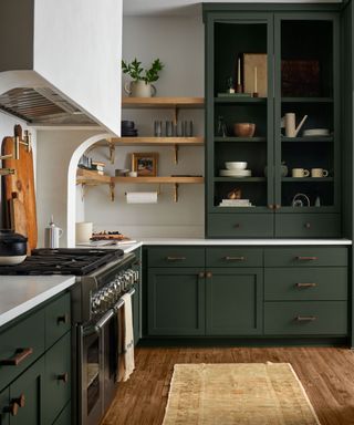 Dark green and white kitchen
