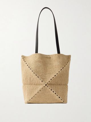 + Paula's Ibiza Puzzle Fold Medium Leather-Trimmed Raffia Tote