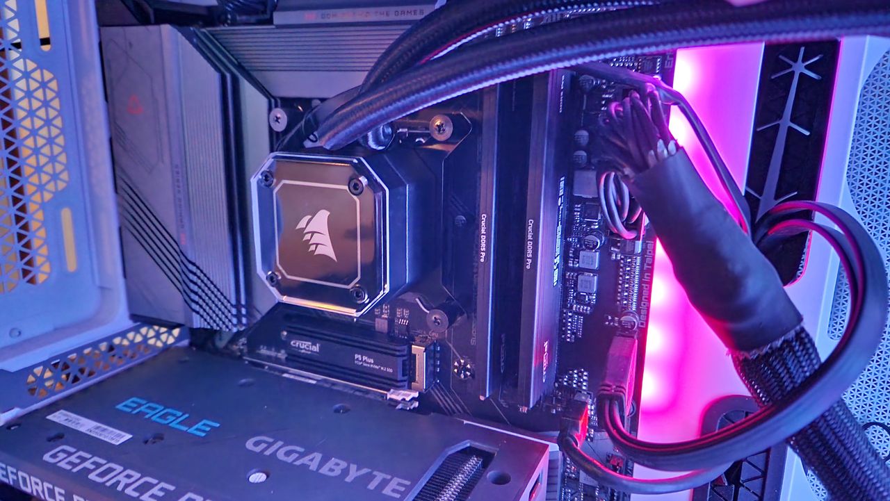 Crucial DDR5 Pro seated on a gaming motherboard