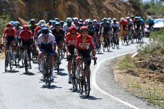 Jasper De Buyst leads the peloton on the final cliimb