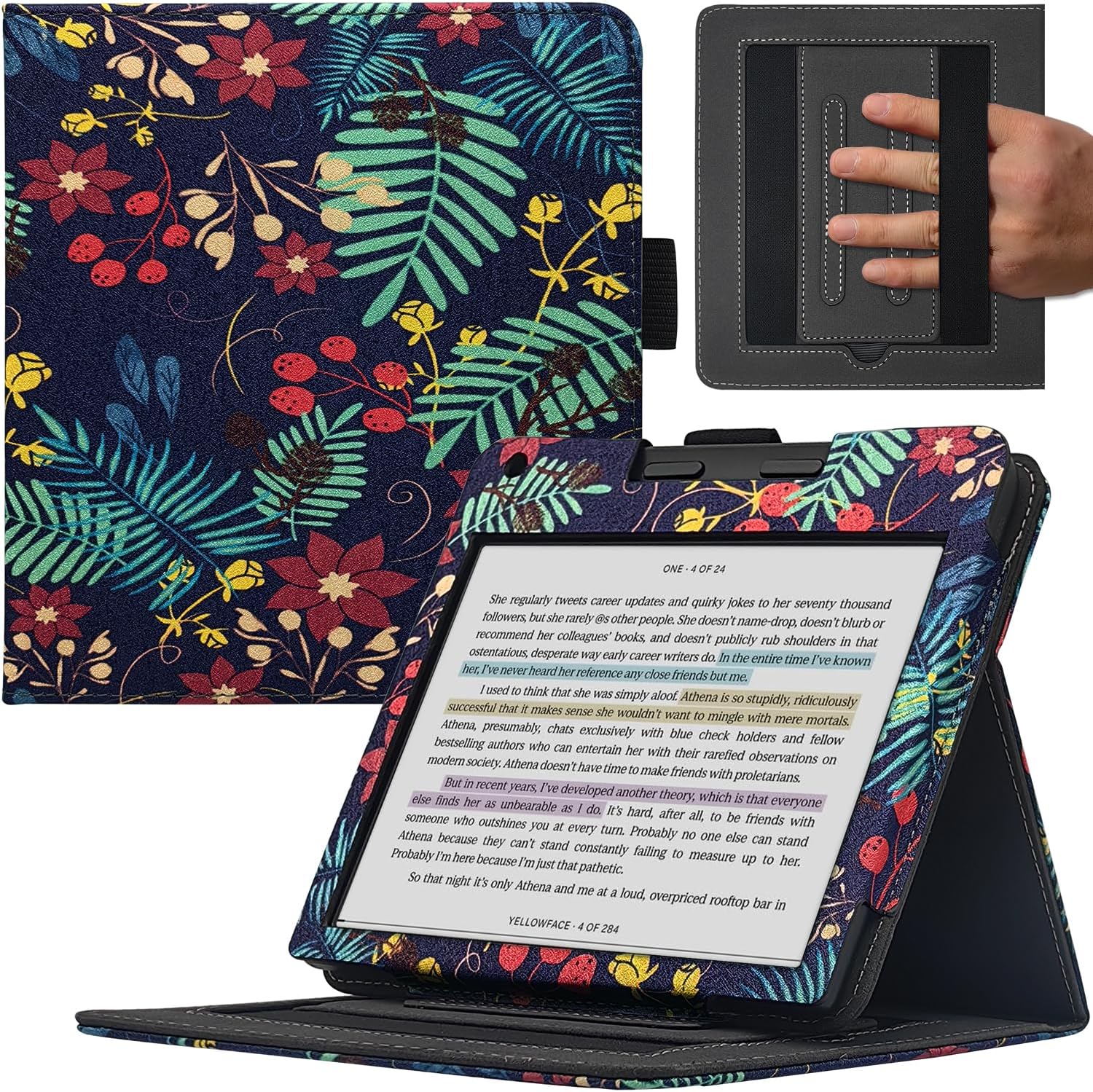 Govtva Double Stand Case for 7'' Kobo Libra Colour/libra 2 Cover With Auto Sleep&wake/double Hand Strap/magnetic Closure Fits Kobo Libra E-Reader (jungle Flower)