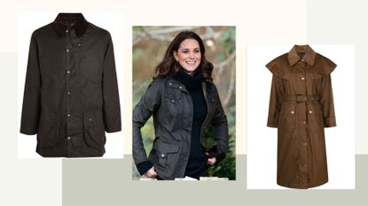 Kate Middleton and two cut outs of Barbour jackets 