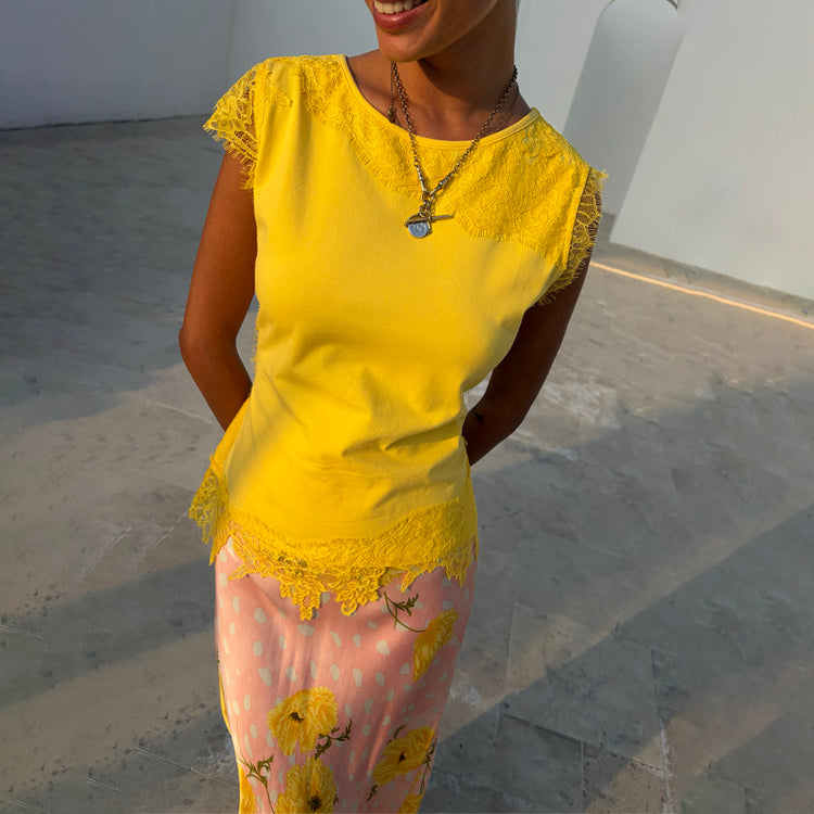 Yellow Lace Insert Top - Xs