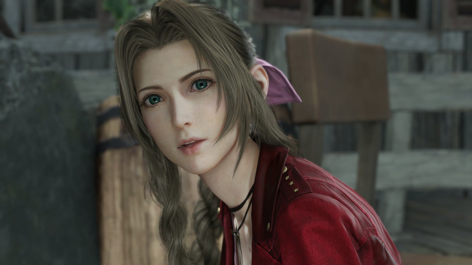 Aerith looks at something in Final Fantasy 7 Revelation