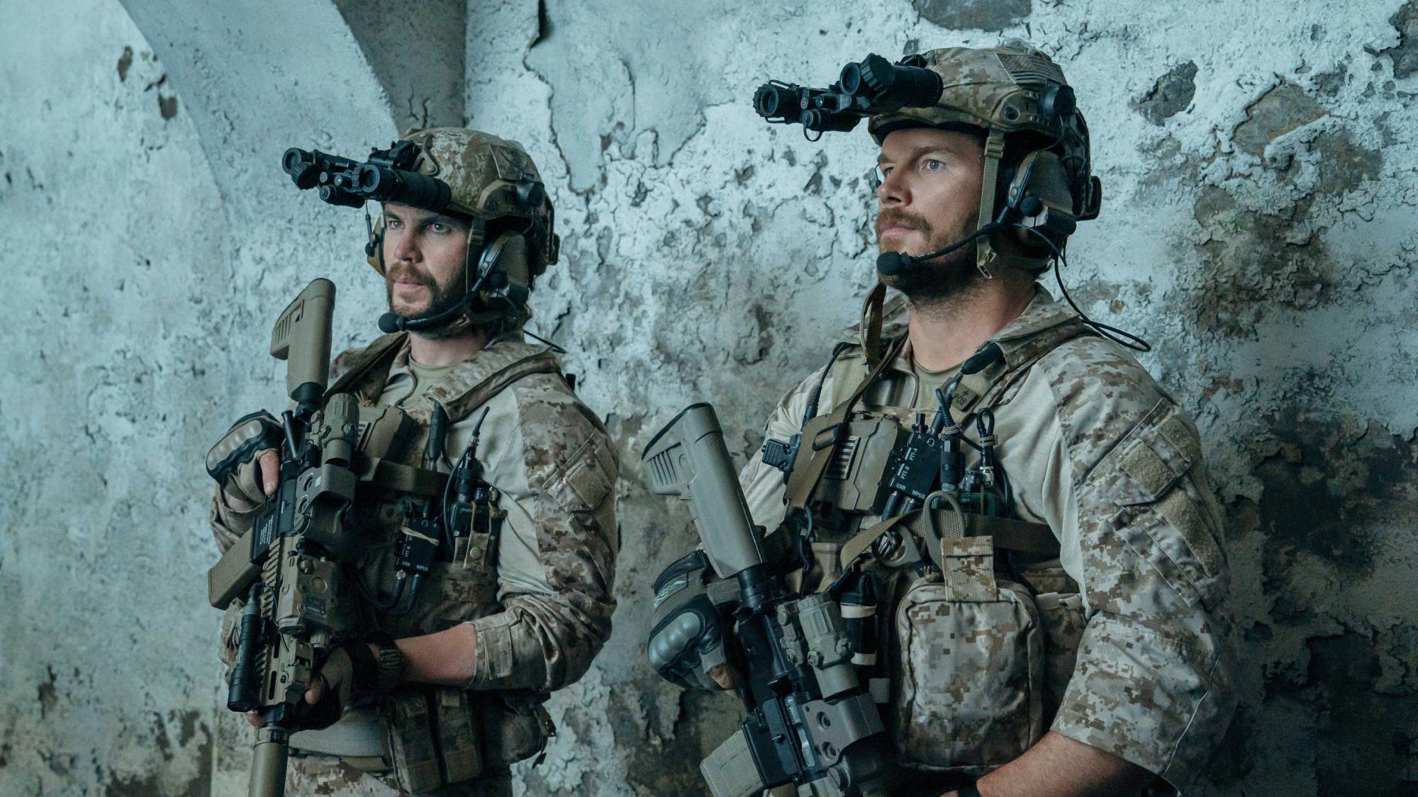 Ben Edwards (Taylor Kitsch) and James Reece (Chris Pratt) in "The Terminal List: Dark Wolf" on Prime Video