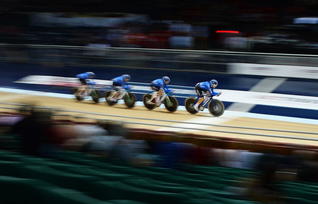 Francesca Pattaro, Elisa Balsamo, Tatiano Guderzo and Silvia Valsecchi of Italy competes in the Women's Team Pursuit