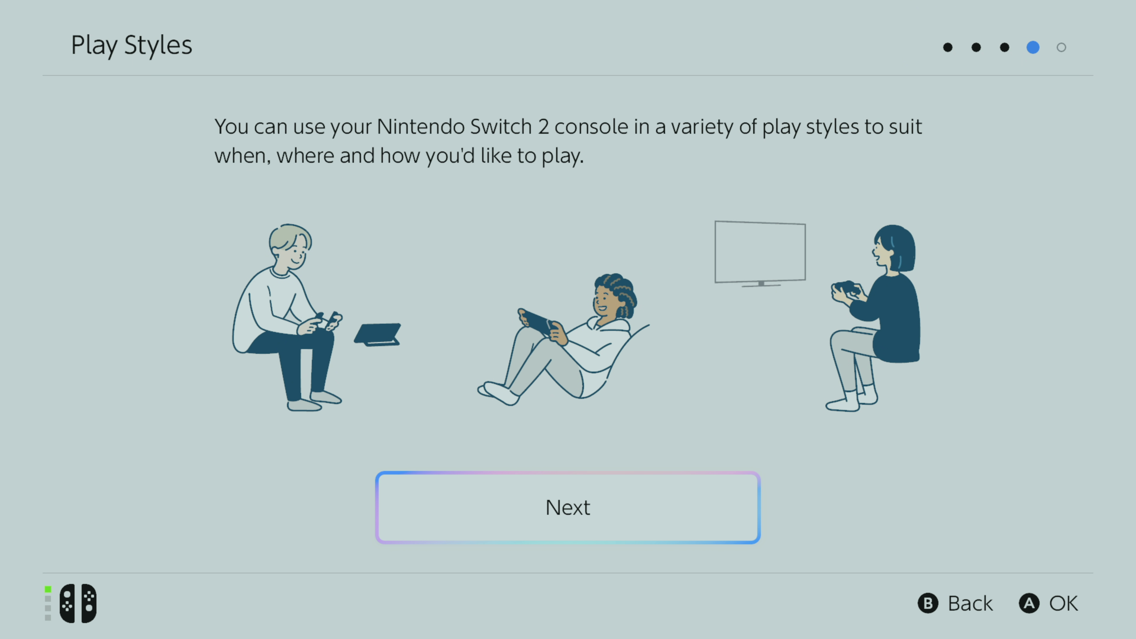 Nintendo Switch 2 playstyles described in the Switch 2 setup process