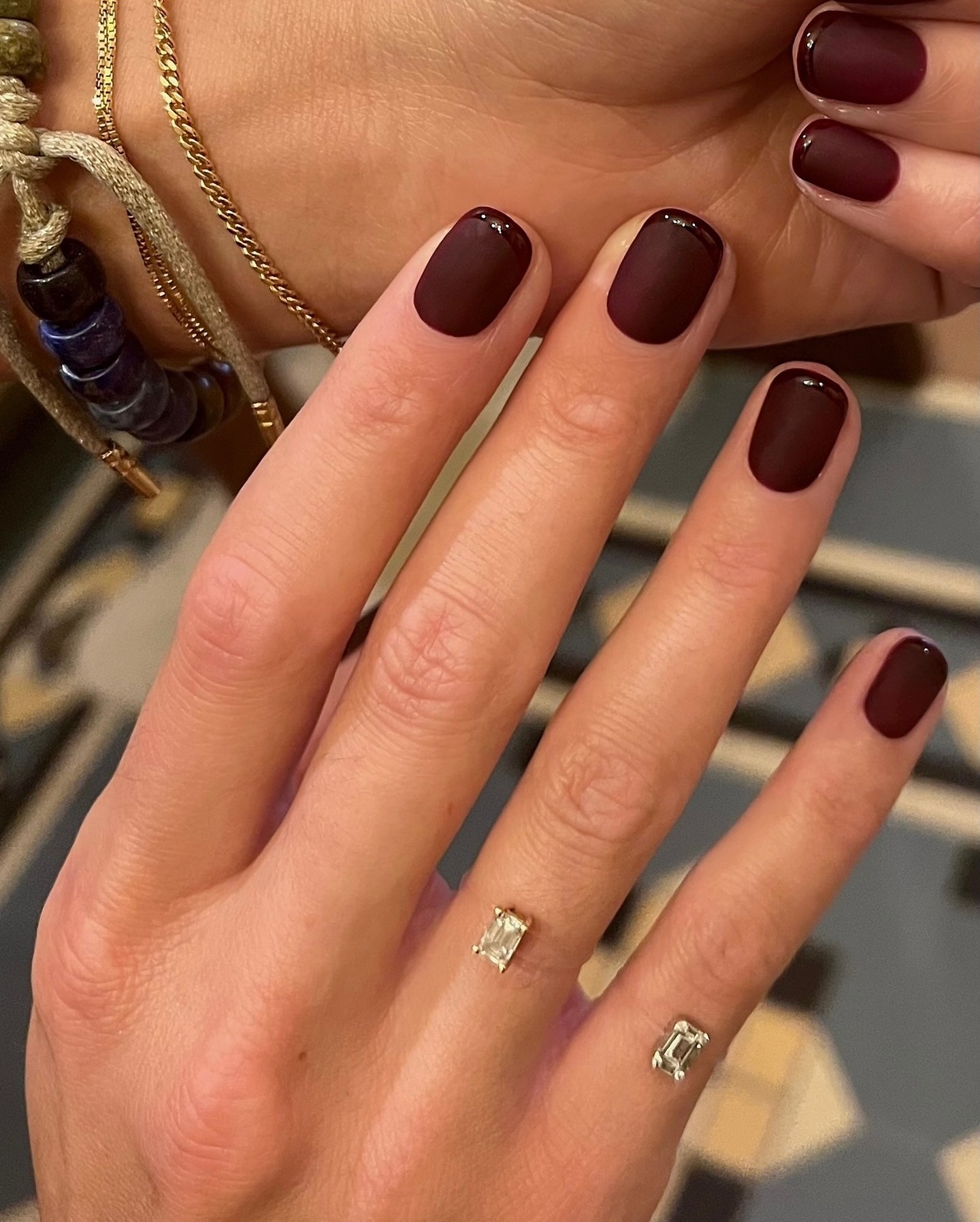 Chocolate contrast nails.