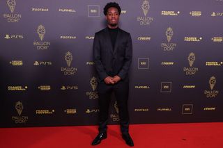 Lens' French forward Elye Wahi poses prior to the 2023 Ballon d'Or France Football award ceremony at the Theatre du Chatelet in Paris on October 30, 2023.