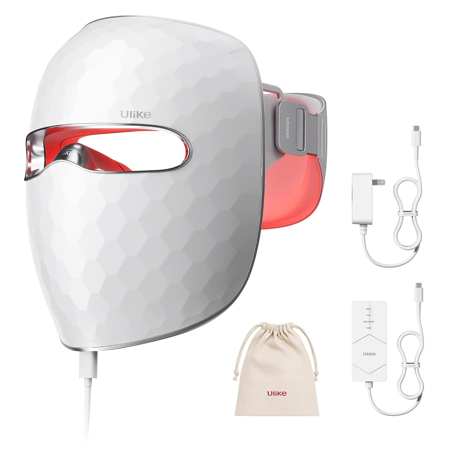 Ulike, Ulike Reglow Led Light Therapy Mask, Red Light Therapy for Face, 4 Modes With Red, Blue, Yellow &amp;amp; Infrared Lights for Reduce Acne &amp;amp; Anti-Aging, Eye-Protection, 272 Beads, Remote Control