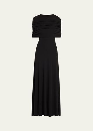 Bonachi A-Line Ruched Cape Maxi Dress