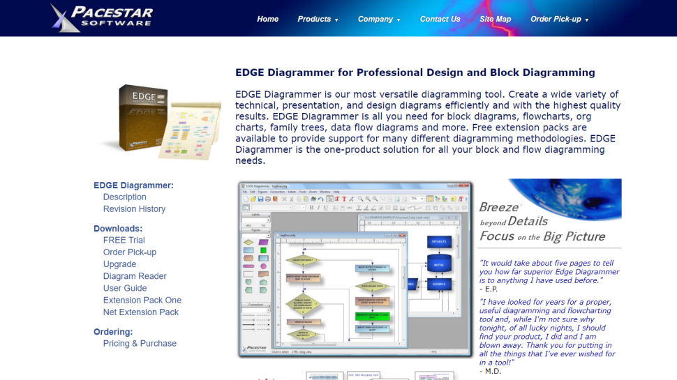 Website screenshot of Edge Diagrammer