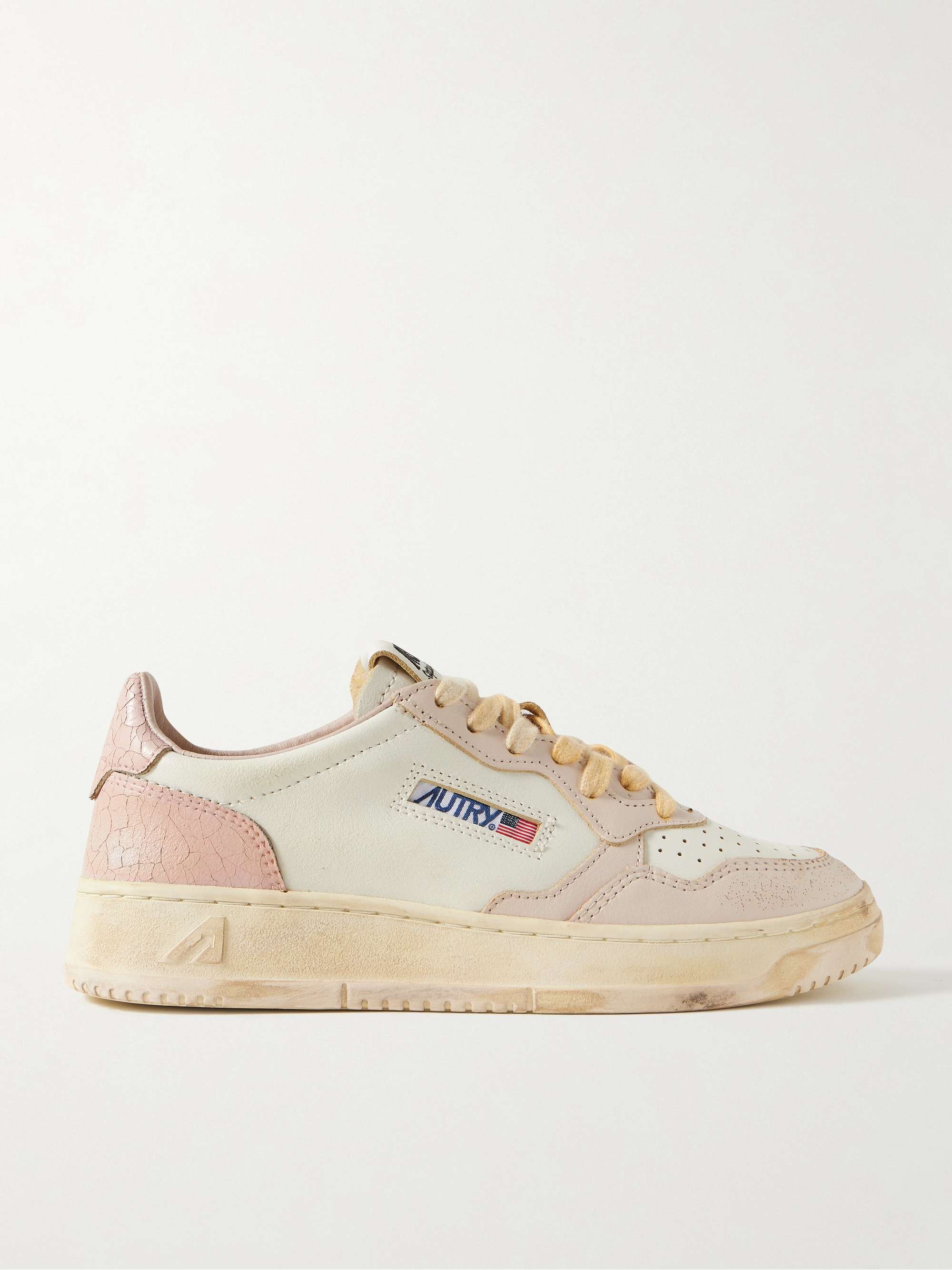 Super Vintage Distressed Paneled Leather Sneakers