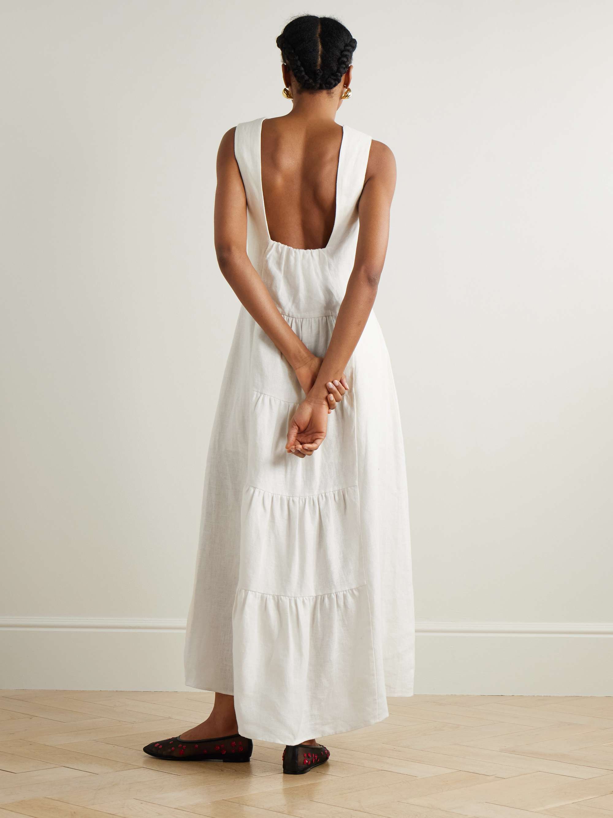 Matilda Open-Back Tiered Linen Maxi Dress