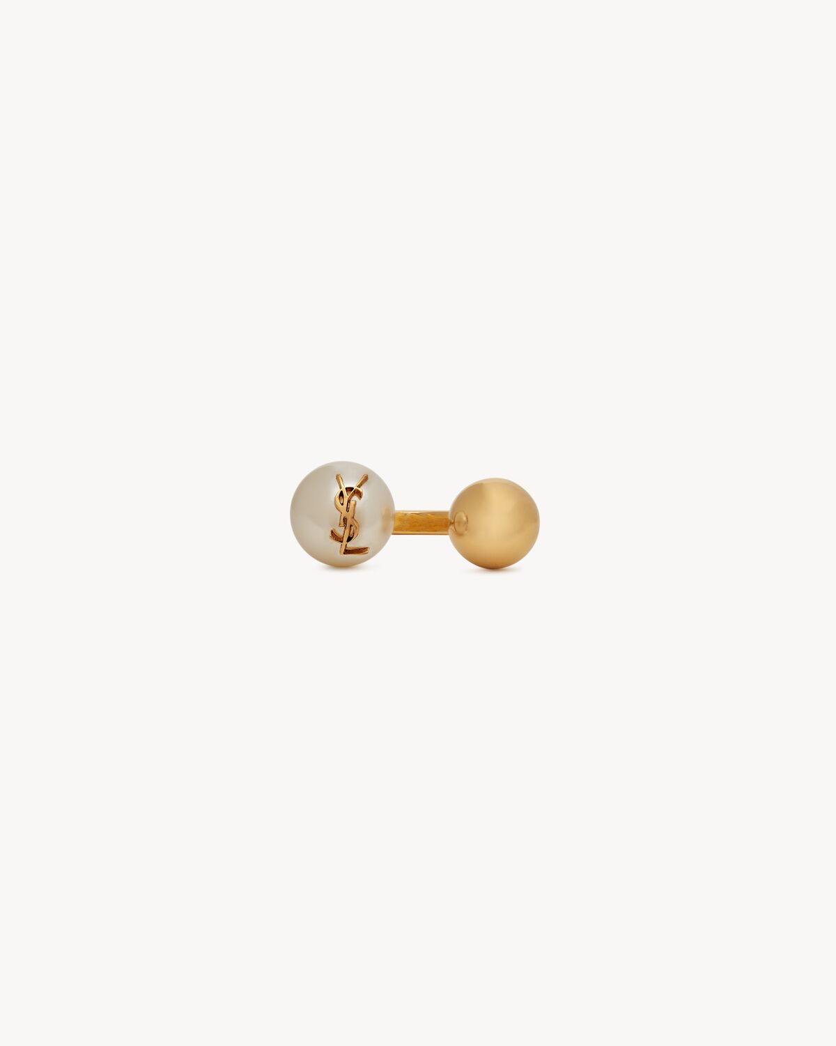 Women's Cassandre Pearl and Ball Ring in Metal in Aged Brass Gold and Cream