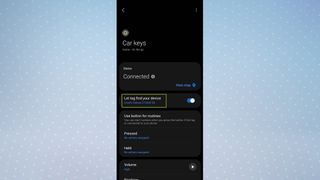 Samsung SmartThings app on SmartTag menu page