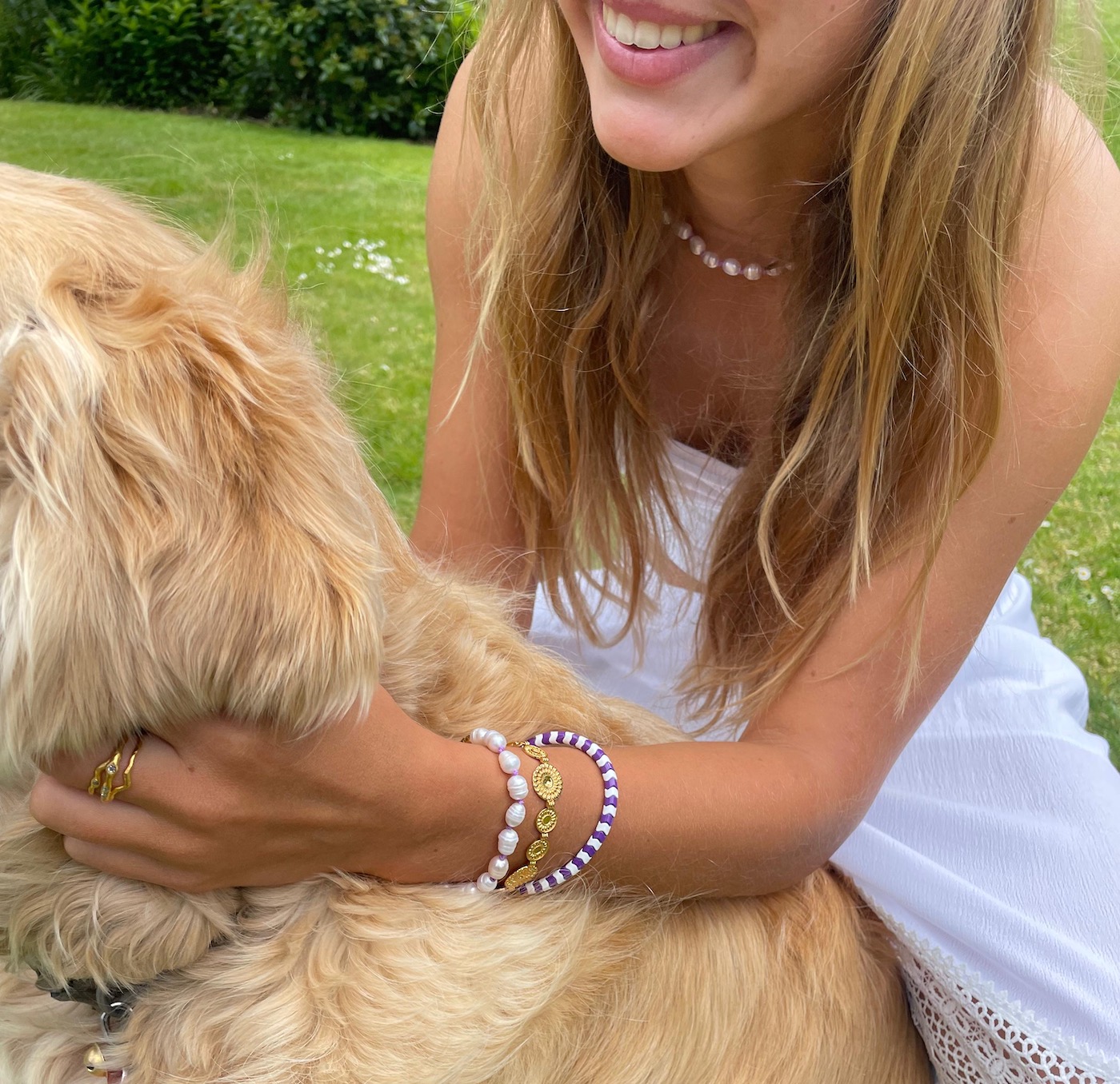 Coco &amp;amp; Jane Loves GCF pearl necklace and bracelet with zig zag bracelet