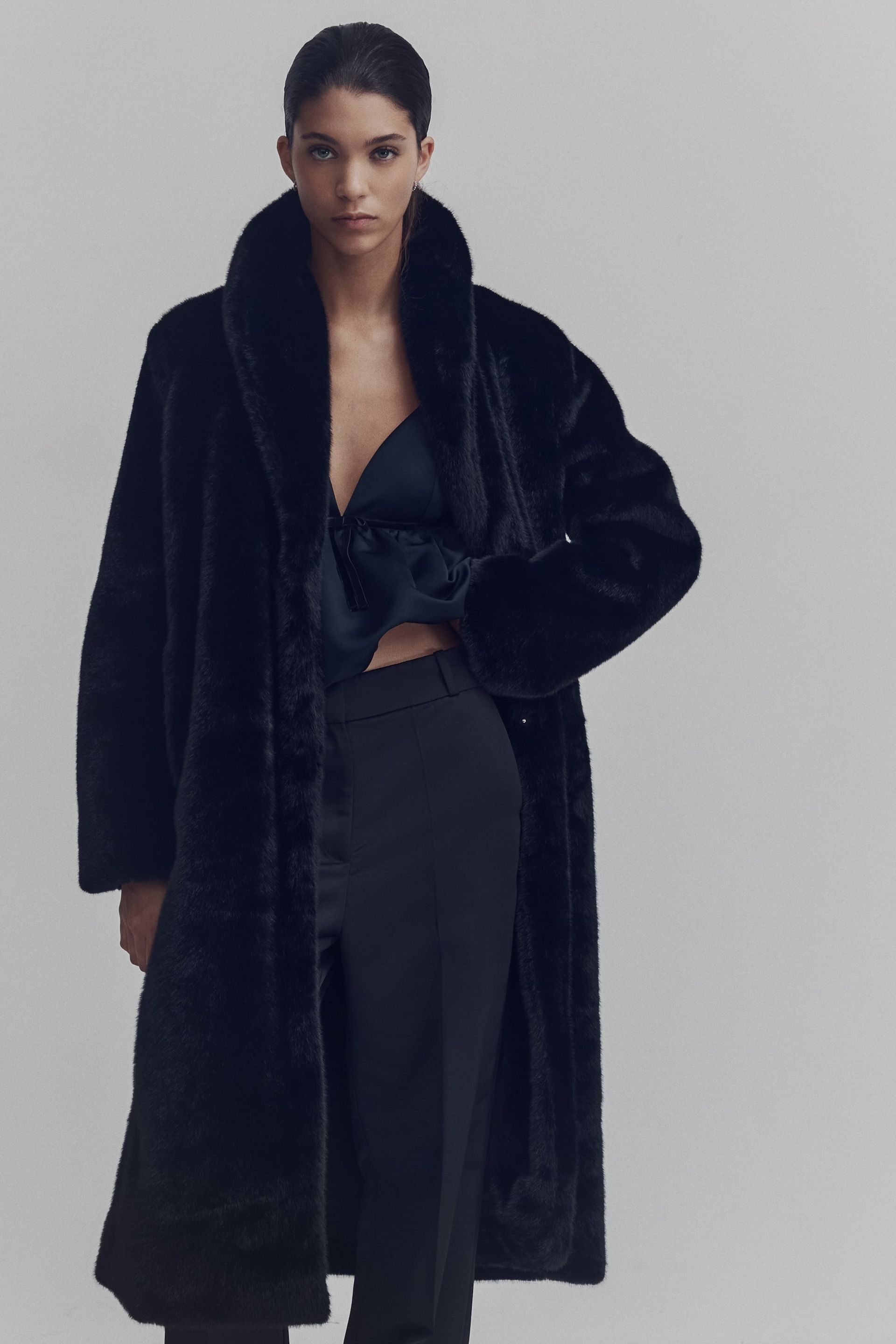 H&M, Fluffy Coat with Shawl Collar