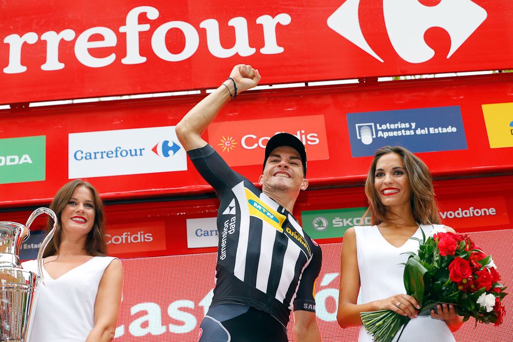 Kristian Sbaragli (MTN-Qhubeka) on the stage 10 podium.