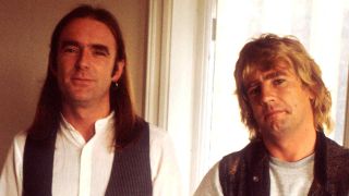 Status Quo’s Francis Rossi and Rick Parfitt posing for a photograph in 1983