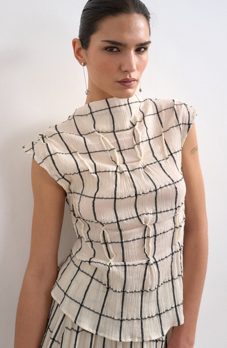 Pintuck Crinkle Funnel Neck Top