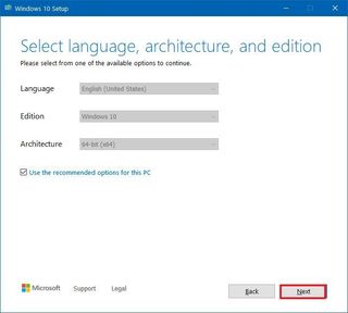 Media Creation Tool Windows 10 installation settings