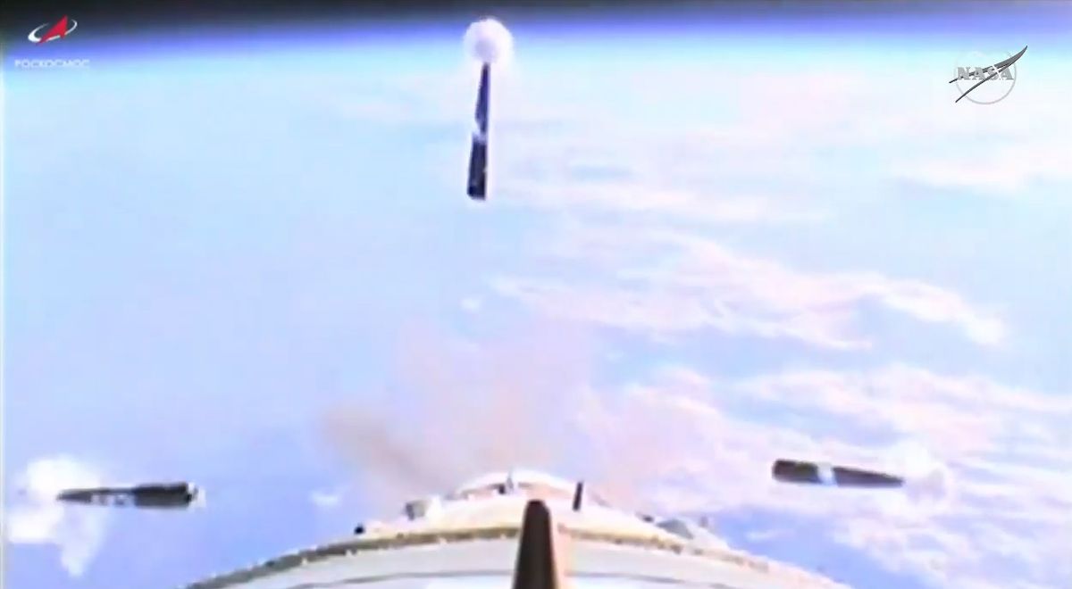 A Russian Soyuz rocket launches the uncrewed Progress 76 cargo ship toward the International Space Station from Baikonur Cosmodrome, Kazakhstan on July 23, 2020. It's carrying nearly 3 tons of supplies for the station's crew.