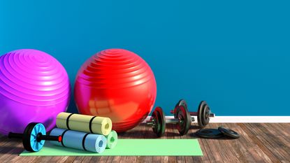 Best exercise for sleep—Gym equipment for fitness exercise in room - stock photoGym equipment for fitness exercise in room - stock photo