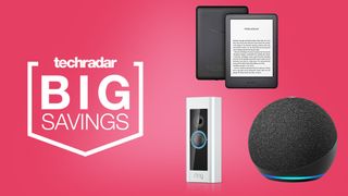 Amazonn devices on pink TechRadar pink deals background